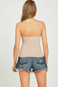 Cheap Cuban Sand Crochet Detail Halter Top All Tops