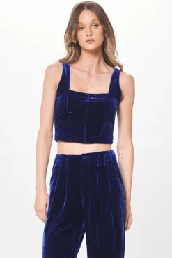 Shop Deep Blue Velvet Corset Top All Tops