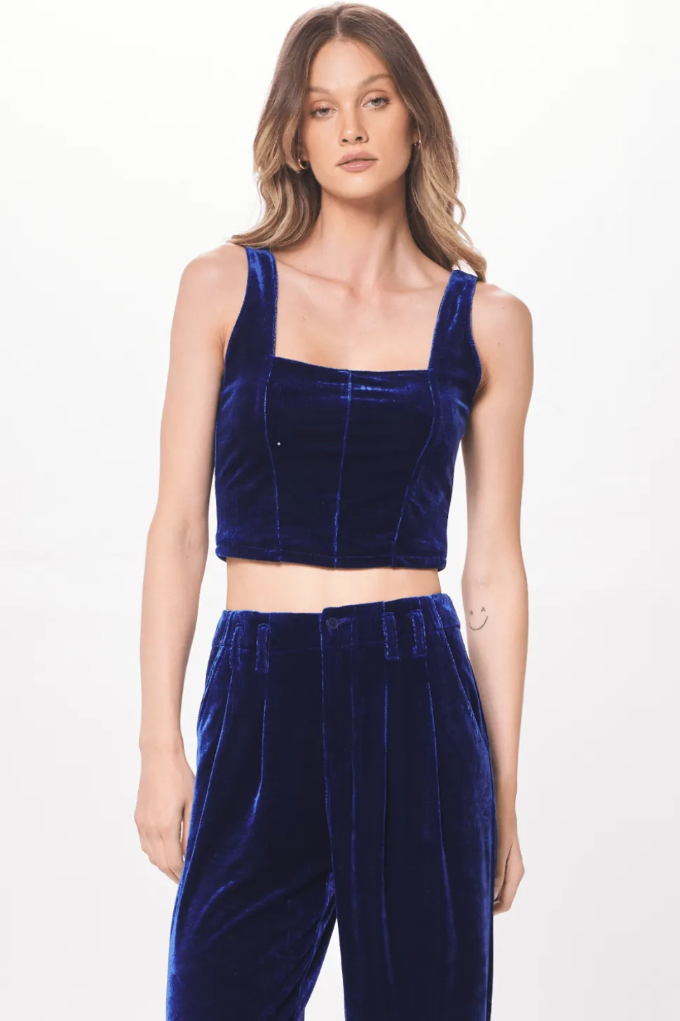 Shop Deep Blue Velvet Corset Top All Tops
