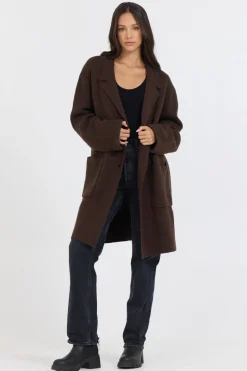 Clearance Deep Brown Sweater Mid Length Coat All Tops