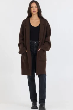 Clearance Deep Brown Sweater Mid Length Coat All Tops
