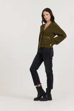 Discount Deep Olive Fitted Utilty Cardigan All Tops|Sweaters