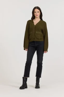 Discount Deep Olive Fitted Utilty Cardigan All Tops|Sweaters