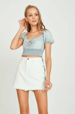 Online Denim W/ Ivory Dobby Ripstop Smocked Waist Top All Tops