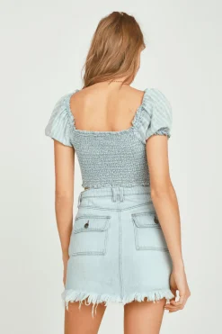 Online Denim W/ Ivory Dobby Ripstop Smocked Waist Top All Tops