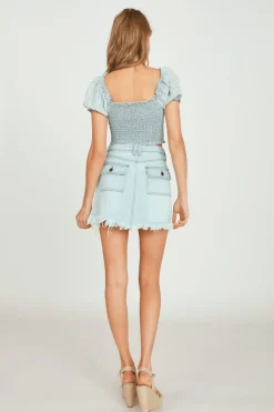 Online Denim W/ Ivory Dobby Ripstop Smocked Waist Top All Tops