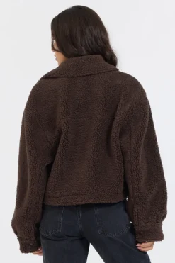 Shop Espresso Sherpa Jacket W/ Quilted Pockets All Tops