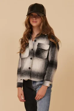 Shop FLANNEL SHACKET- BLACK Kids Kids Tops