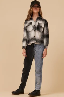Shop FLANNEL SHACKET- BLACK Kids Kids Tops