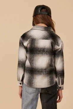 Shop FLANNEL SHACKET- BLACK Kids Kids Tops