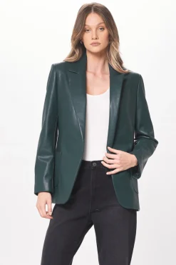 Cheap Forest Green Faux Leather Blazer All Tops