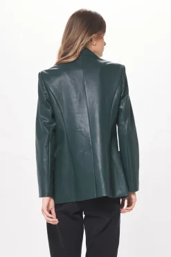 Cheap Forest Green Faux Leather Blazer All Tops