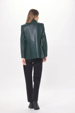 Cheap Forest Green Faux Leather Blazer All Tops