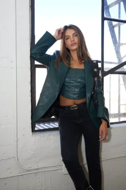 Best Forest Green Faux Leather Corset All Tops