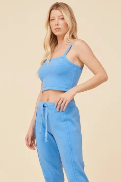 Best Sale French Blue Solid Burnout Fleece Tank All Tops|Tanks