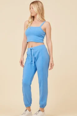 Best Sale French Blue Solid Burnout Fleece Tank All Tops|Tanks
