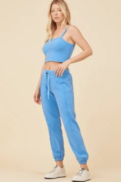Best Sale French Blue Solid Burnout Fleece Tank All Tops|Tanks