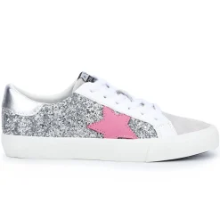 Cheap Grande - White Silver Pink Low Tops