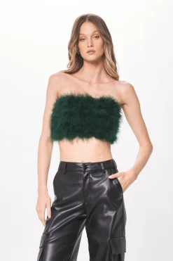 Online Green Feather Crop Top All Tops