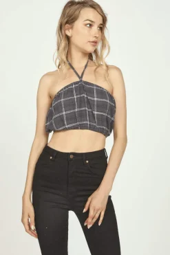 Store Grey Plaid Flannel Halter Bandeau All Tops