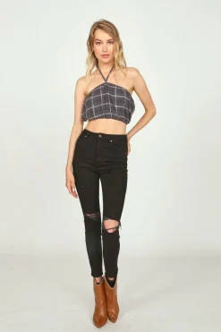 Store Grey Plaid Flannel Halter Bandeau All Tops
