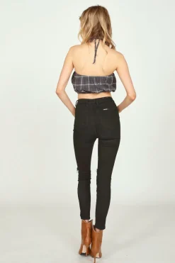 Store Grey Plaid Flannel Halter Bandeau All Tops
