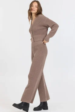 Fashion Heather Brown Waffle Knit Cardigan All Tops|Sweaters