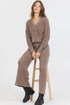 Fashion Heather Brown Waffle Knit Cardigan All Tops|Sweaters
