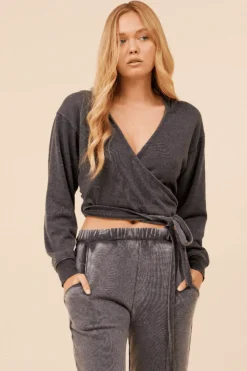 Flash Sale Heather Charcoal Lightweight Fleece Surplice Hoodie All Tops|Hoodies