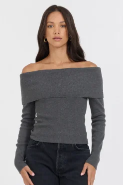 Sale Heather Charcoal Off Shoulder Sweater All Tops|Sweaters
