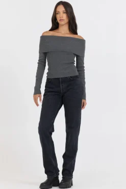 Sale Heather Charcoal Off Shoulder Sweater All Tops|Sweaters