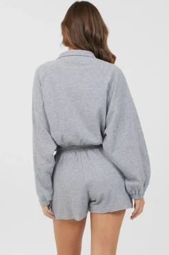 Online Heather Grey Bounded Textured Jersey Zip Up W/ Tie All Tops