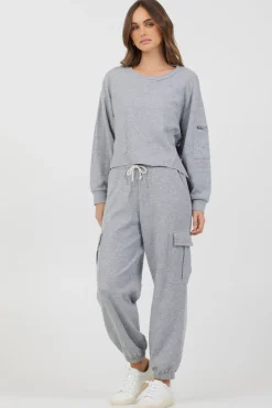Hot Heather Grey Bounded Textured Jersey Utility Crewneck All Tops|Hoodies