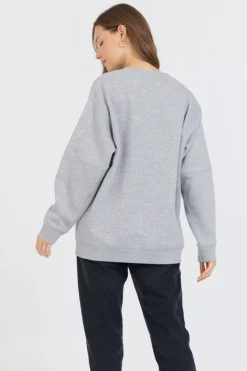 Cheap Heather Grey W/ Black Garment Dye Fleece Crew W/ Glitter Print All Tops|Sweatshirts