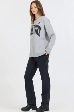 Cheap Heather Grey W/ Black Garment Dye Fleece Crew W/ Glitter Print All Tops|Sweatshirts