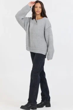 Discount Heather Grey W/ Ivory Jacquard Knit Skull Sweater All Tops|Sweaters