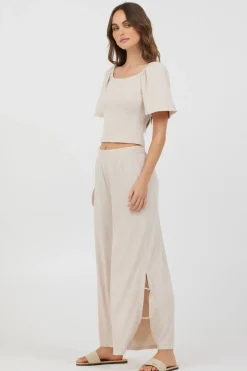 Cheap Heather Oatmeal Drapey Knit Cut Out Pants All Bottoms