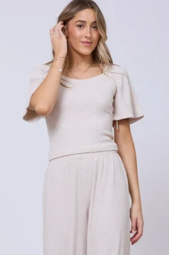 Discount Heather Oatmeal Drapey Knit Puff Sleeve Top All Tops