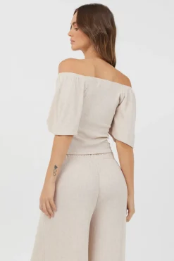 Discount Heather Oatmeal Drapey Knit Puff Sleeve Top All Tops
