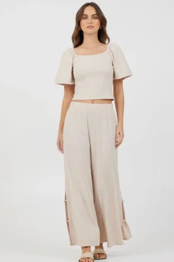 Discount Heather Oatmeal Drapey Knit Puff Sleeve Top All Tops