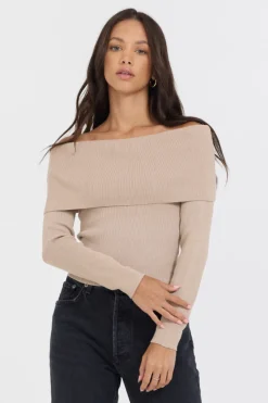 Hot Heather Oatmeal Off Shoulder Sweater All Tops|Sweaters