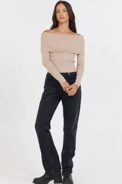 Hot Heather Oatmeal Off Shoulder Sweater All Tops|Sweaters