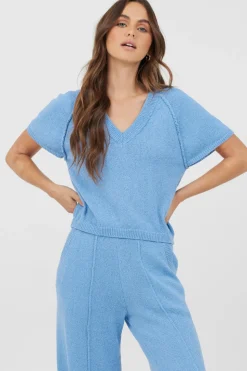 Fashion Hightide Blue Relaxed Rib Knit Top All Tops