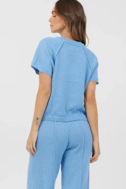 Fashion Hightide Blue Relaxed Rib Knit Top All Tops