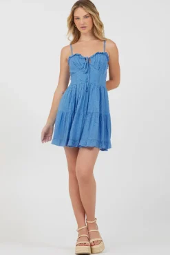 Hot Hightide Blue Ruffle Trim Tiered Dress Dresses