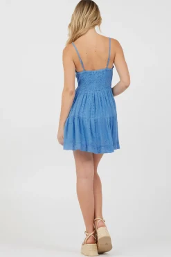 Hot Hightide Blue Ruffle Trim Tiered Dress Dresses