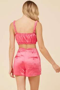 Cheap Hot Pink Heavy Satin Bra Top All Tops|Shorts