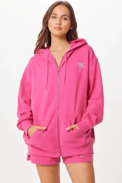 Clearance Hot Pink Palm Beach Jet Setter Surf Wash Zip Up All Tops|Sweatshirts