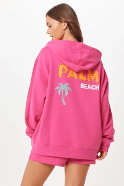 Clearance Hot Pink Palm Beach Jet Setter Surf Wash Zip Up All Tops|Sweatshirts