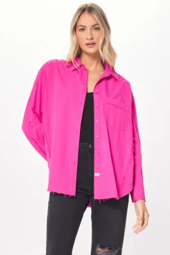 Cheap Hot Pink Poplin Button Up Shirting All Tops